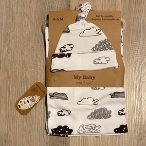 💥 Cloud Design Hat and Swaddle Set - White and Black